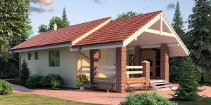 Баня из пеноблоков с террасой, отделанная штукатуркой (3D-проект) Баня из пеноблоков с террасой, отделанная штукатуркой (3D-проект)