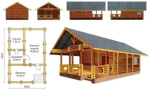 Проект бани из бревна 6х9 м Проект бани из бревна 6х9 м