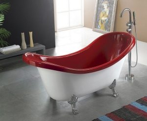Чугунная ванна с красной вставкой из акрила