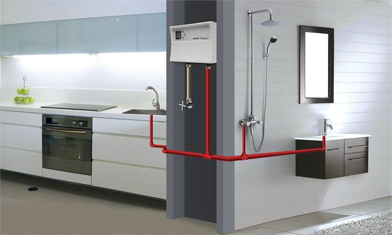 Пример разводки подающих труб от водонагревателя к потребителям