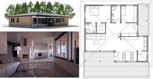 Проект одноэтажного дома с одной спальней и одной детской комнатой Проект одноэтажного дома с одной спальней и одной детской комнатой