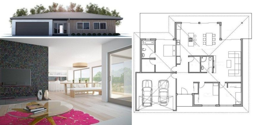 Дизайнерский проект частного дома с гаражом и тремя спальнями
