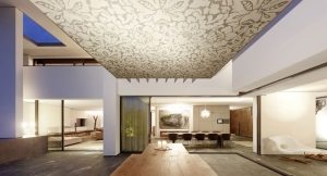 Тканевый натяжной потолок в гостиной Тканевый натяжной потолок в гостиной