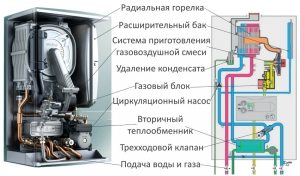 Внутреннее строение конденсационного газового котла на примере прибора фирмы Vaillant Внутреннее строение конденсационного газового котла на примере прибора фирмы Vaillant