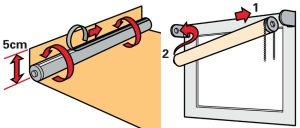 Шаг 5: крепление и наматывание полотна на вал, установка шторы в кронштейны Шаг 5: крепление и наматывание полотна на вал, установка шторы в кронштейны