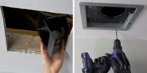 Шаги 1 и 2: подготовка вентиляционного отверстия и установка корпуса вентилятора Шаги 1 и 2: подготовка вентиляционного отверстия и установка корпуса вентилятора