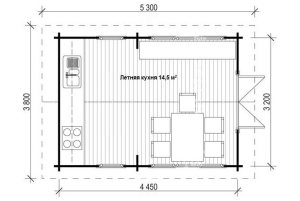 Проект отдельно стоящей летней кухни площадью 14,5 кв.м Проект отдельно стоящей летней кухни площадью 14,5 кв.м