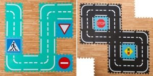 Для детей школьного возраста можно подобрать мягкое покрытие с нанесенными дорожными знаками и разметкой Для детей школьного возраста можно подобрать мягкое покрытие с нанесенными дорожными знаками и разметкой