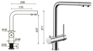 Монтажные размеры смесителя с двойным изливом Blanco Fontas Монтажные размеры смесителя с двойным изливом Blanco Fontas