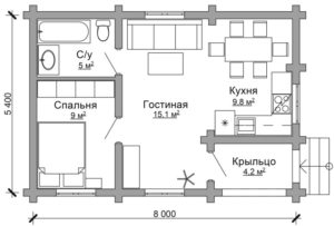 Проект одноэтажного дома 5,4 х 8 м со встроенным крыльцом