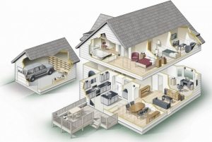 3D-проект дома с мансардой, небольшой террасой и отдельно стоящим гаражом 3D-проект дома с мансардой, небольшой террасой и отдельно стоящим гаражом