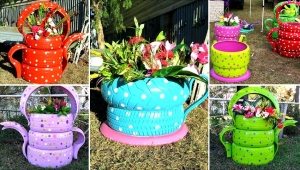 Различные варианты клумб, выполненных в виде предметов чайного сервиза Различные варианты клумб, выполненных в виде предметов чайного сервиза