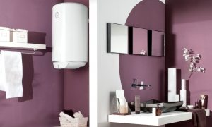 Водонагреватель цилиндрической формы в интерьере ванной комнаты Водонагреватель цилиндрической формы в интерьере ванной комнаты