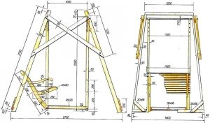 Схема устройства деревянных качелей с размерами Схема устройства деревянных качелей с размерами