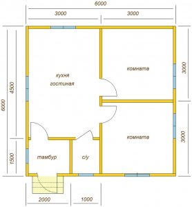 План маленького дома 6х6 м с одним этажом План маленького дома 6х6 м с одним этажом