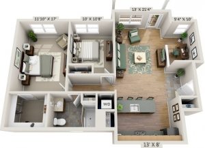 Пример планировки одноэтажного дома, предназначенного для проживания семьи из 2-3 человек Пример планировки одноэтажного дома, предназначенного для проживания семьи из 2-3 человек