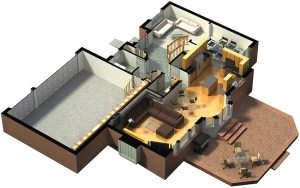 Планировка первого этажа частного дома с большим помещением гаража Планировка первого этажа частного дома с большим помещением гаража