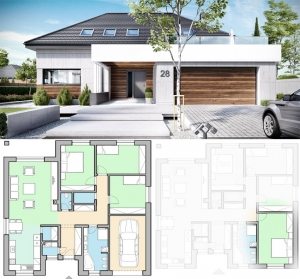 План и визуализация дома 9 на 9 метров с функциональной планировкой План и визуализация дома 9 на 9 метров с функциональной планировкой