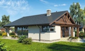 Проект 2. Фасад одноэтажного дома и вид на главный вход Проект 2. Фасад одноэтажного дома и вид на главный вход