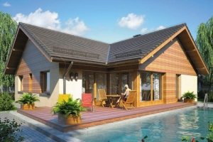 Проект 3. Вид на задний двор с террасой и бассейном Проект 3. Вид на задний двор с террасой и бассейном