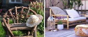 Скамейка со спинкой, изготовленная с использованием бревен Скамейка со спинкой, изготовленная с использованием бревен