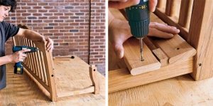 Деревянные качели-скамья, шаг 4: монтаж спинки и сиденья конструкции Деревянные качели-скамья, шаг 4: монтаж спинки и сиденья конструкции