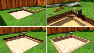 Рис. 2-2. Пошаговая инструкция по строительству песочницы: 5 - положите доски по периметру, образуя квадрат; 6 - поместите первый ряд досок на песчаную подушку, временно закрепите углы; 7 - выровняйте доски с помощью деревянного молотка и уровня; 8 - положите второй ряд досок, осторожно удалите временные крепления Рис. 2-2. Пошаговая инструкция по строительству песочницы: 5 - положите доски по периметру, образуя квадрат; 6 - поместите первый ряд досок на песчаную подушку, временно закрепите углы; 7 - выровняйте доски с помощью деревянного молотка и уровня; 8 - положите второй ряд досок, осторожно удалите временные крепления