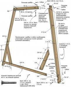 Схема устройства деревянной рамы для качелей Схема устройства деревянной рамы для качелей
