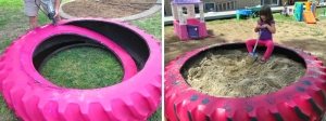 Детская песочница на основе одной покрышки большого диаметра Детская песочница на основе одной покрышки большого диаметра