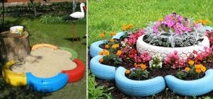 Конструкцию из шин в форме цветка можно использовать и как песочницу, и как клумбу Конструкцию из шин в форме цветка можно использовать и как песочницу, и как клумбу