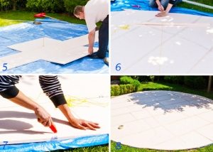 Установка бассейна: 5 — настилаем пенофол; 6 — склеиваем между собой листы; 7 — выравниваем края пенофола; 8 — стыки проклеиваем скотчем Установка бассейна: 5 — настилаем пенофол; 6 — склеиваем между собой листы; 7 — выравниваем края пенофола; 8 — стыки проклеиваем скотчем