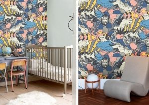 Яркие обои с анималистическим принтом в детской комнате Яркие обои с анималистическим принтом в детской комнате