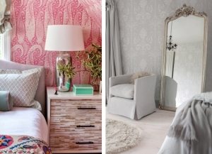 Примеры использования в спальне обоев с легким ненавязчивым орнаментом Примеры использования в спальне обоев с легким ненавязчивым орнаментом