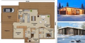 Проект одноэтажного дома с гаражом и тремя спальнями Проект одноэтажного дома с гаражом и тремя спальнями