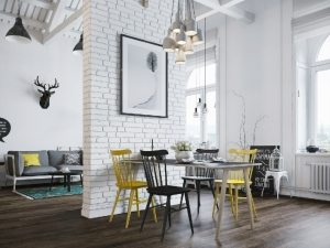 Современный интерьер с темным ламинатом в квартире-студии Современный интерьер с темным ламинатом в квартире-студии