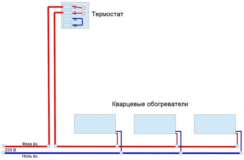 Схема подключения кварцевых обогревателей к электросети