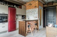Панели ПВХ под кирпич в интерьере совмещенной кухни-гостиной Панели ПВХ под кирпич в интерьере совмещенной кухни-гостиной