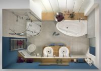 3D визуализация ванной комнаты с установленной угловой кабиной