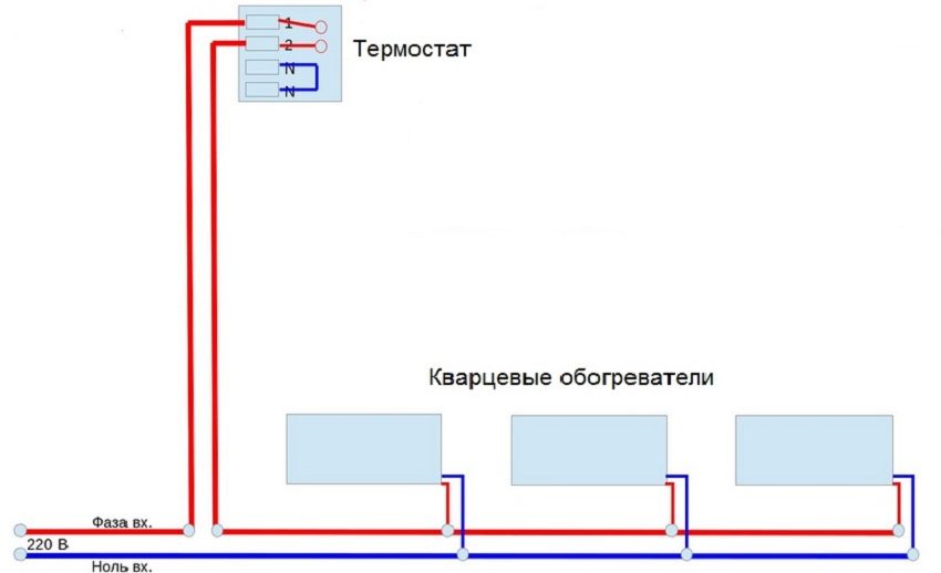 Схема подключения нескольких панелей кварцевых обогревателей одновременно