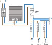 Схема подключения счетчика электроэнергии с использованием УЗО
