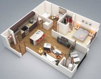 3D-проект квартиры с обустроенной в спальне гардеробной 3D-проект квартиры с обустроенной в спальне гардеробной