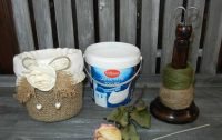 Кашпо из ведерка для майонеза и мешковины Кашпо из ведерка для майонеза и мешковины