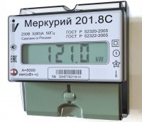 Показания израсходованной электроэнергии на табло счетчика Меркурий 201.8С