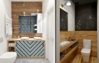 Ванную комнату маленького размера можно красиво оформить с помощью плитки и обоев