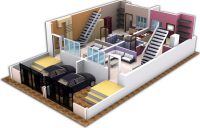 Проект первого этажа коттеджа с гаражом на две машины Проект первого этажа коттеджа с гаражом на две машины