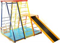 Компактный спортивный уголок с горкой, шведской стенкой и качелей Компактный спортивный уголок с горкой, шведской стенкой и качелей