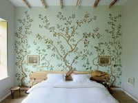 Интересный дизайн основной стены, оформленной с использованием акриловых красок и трафарета Интересный дизайн основной стены, оформленной с использованием акриловых красок и трафарета