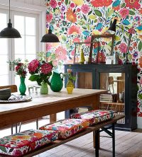Яркий цветочный декор одной из стен на кухне Яркий цветочный декор одной из стен на кухне