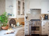Глянцевая плитка кремового цвета отлично подходит для оформления дизайна кухни в классическом стиле
