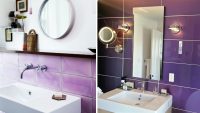 Плитку лилового цвета следует использовать в качестве ярких акцентов, а не для отделки всех поверхностей ванной комнаты